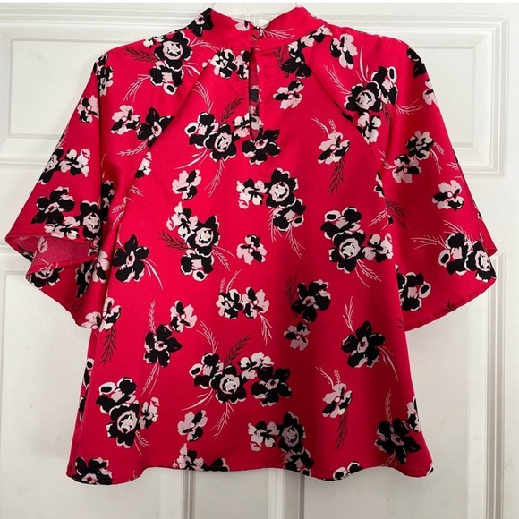 Ann Taylor Factory Red Floral Blouse sz L EUC - Picture 1 of 3